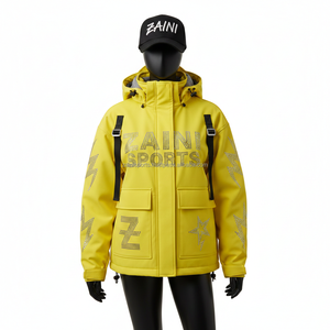 Veste Softshell pour femmes, coupe-vent, imperméable, tissu collé, design à panneaux jaunes, logo personnalisé, strass, veste Softshell pour femmes - Product Image 1