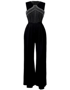 Party Club Wear Backless Sequined Rhinestone Elegante Sexy Mono de una pieza Rhinestone Recorte Fruncido Mono Pantalones largos - Product Image 1