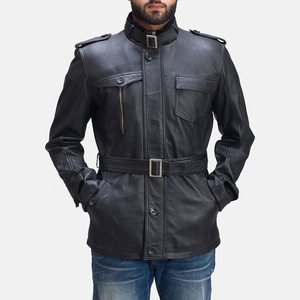 Veste d'hiver pour homme en cuir véritable, style militaire, imperméable, respirante, coupe-vent, avec ceinture et épaulettes, style urbain - Product Image 1