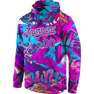 Sudaderas con Capucha Deportivas 3D con Diseño de Grafiti Personalizado al por Mayor, Color Morado y Blanco, para Adultos y Jóvenes - Product Image 2