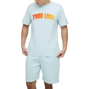 Conjunto de Verano de Lujo Personalizado de Dos Piezas: Camiseta Corta de Algodón con Estampado Vintage y Pantalones Cortos Deportivos para Hombre - Product Image 1