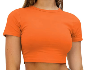 Top Corto de Punto con Logotipo Personalizado de Diseño Moderno, Informal, de Manga Corta, Holgado, de Poliéster/Algodón Satinado para Mujer - Product Image 1