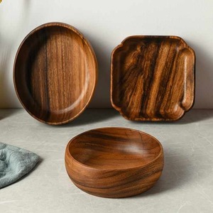 Plato para servir de madera de acacia para el hogar y la cocina, plato cargador para aperitivos con decoración de boda, paquete de platos de cena de madera - Product Image 1