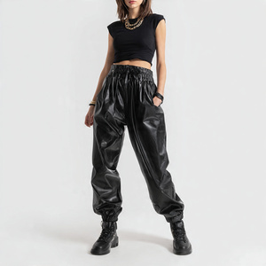 <b>Baggy</b> Fashionable Leather <b>Pants</b> <b>Women</b> Wide Leg Drawstring Waist <b>Cargo</b> Leather <b>Pant</b> Ladies Motor Biker PU Leather <b>Pants</b> <b>Women's</b> - Product Image 4