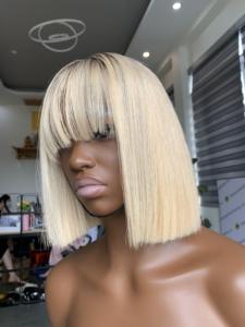 Perruque Blonde en Gros avec Frange, Extensions de Cheveux Humains de Donneur Vietnamien, Trame Simple, Racines Foncées - Product Image 2