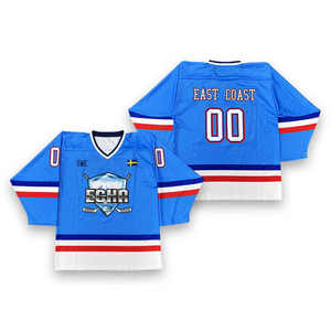 Ensemble de maillots de hockey unisexe personnalisés avec logo brodé en twill, conception OEM, uniforme d'équipe, vêtements de sport imprimés, 100 % polyester, séchage rapide - Product Image 5