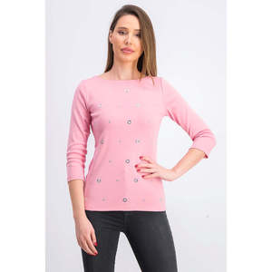 Haut en coton rose foncé à œillets pour femme Karen Scott, avec logo brodé, coupe ample, longueur longue, tailles 4XL 3XL disponibles pour le bureau - Product Image 1