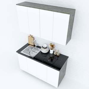 Système de meubles de cuisine miniatures modernes 1,4 m en bois de caoutchouc résistant à l'humidité et panneau mélaminé avec accessoire d'évier pour applications résidentielles et commerciales - Product Image 3