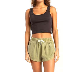 Shorts d'été tendance 2026 pour femme, taille haute, décontractés, en coton, amples, avec cordon de serrage, taille élastique, shorts de plage avec poches pour femme - Product Image 1