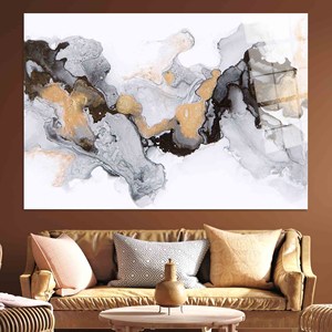 Toile imprimée : Décoration murale moderne en marbre gris, Art sur verre trempé - Product Image 1