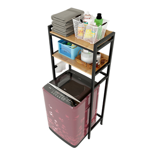 KMG68011 2-Tier Top-Loading Washing <b>Machine</b> Rack with Iron Frame and Wooden Top for Bathroom Shelves - Product Image 1