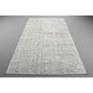 Alfombra Vintage, Alfombra Turca de 5,1x8,4 pies, Alfombra de Lana a Rayas Blancas y Azules - Product Image 1