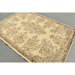 Tapis en laine bleu Beige classique 5.7x8.3 pieds Design Patchwork turc fait à la main pour salon chambre Rectangle couloir en peluche Latex - Product Image 4