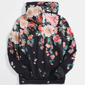 เสื้อฮู้ดผ้าฝ้ายแบบมีกระเป๋าพิมพ์ลายดอกไม้สำหรับผู้ชาย - Product Image 2