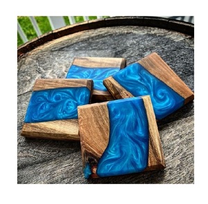Premium Quality Handmade Epoxy Resin Wood Beermats Coasters Eco-Friendly 4-Piece <b>Set</b> Modern Design 4x4 Inches Multi-Functional - Product Image 6