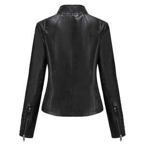 Manteau en cuir pour femme de qualité supérieure à manches longues avec fermeture éclair Veste en cuir surdimensionnée pour femme - Product Image 3