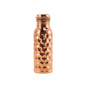 Bouteille en cuivre finition émail bleu floral vintage, pichet en cuivre pur fait à la main en Inde, bouteille d'eau de sport étanche - Product Image 3