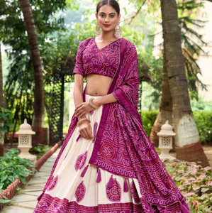 ชุด lehenga choli ผ้าพันคอผ้าไหมทัสซาร์พิมพ์ลายสีไวน์ดีไซน์ใหม่ชุดปาร์ตี้งานแต่งงานแบบดั้งเดิมสไตล์อินเดียใต้ - Product Image 1