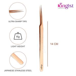 Pinzas de pestañas delgadas de acero inoxidable de 45 grados de etiqueta privada Hermoso diseño curvo de oro rosa para extensiones de pestañas puntiagudas - Product Image 2