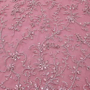 European American Luxury Floral Pattern Handmade Gold Stone <b>Embroidery</b> Beaded Lace Fabric 100% Polyester Breathable Lightweight - Product Image 5