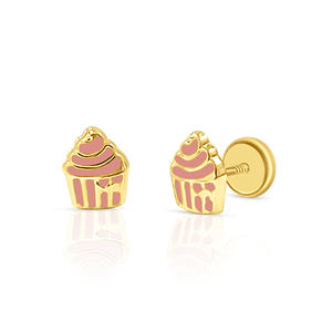 Pendientes de oro para niños con esmalte Muffin Diseño Elegante joyería para niños - Product Image 1