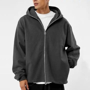 Sudadera con capucha y cremallera de cara completa de peso pesado de alta calidad para hombre, ropa de calle de algodón 100% con logotipo bordado con estampado 3D en relieve para invierno - Product Image 5
