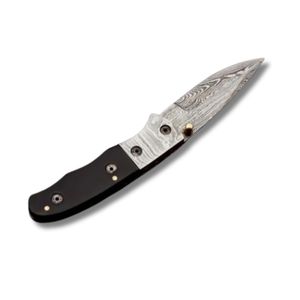 Cuchillo de bolsillo plegable de acero de Damasco hecho a mano con mango de cuerno de madera personalizable para padrinos de boda regalos de aniversario soporte OEM - Product Image 1