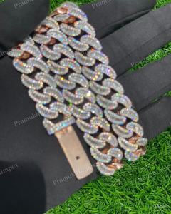 Collar con colgante de moissanita con forma de baguette redondo de 20mm de alta calidad, cadena de eslabones cubanos chapada en oro, estilo Hip Hop, fiesta Unisex India - Product Image 3