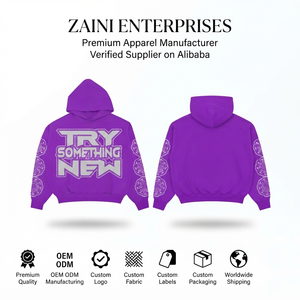 เสื้อฮู้ดโอเวอร์ไซส์ผ้าฝ้ายฟลีซ 400 กรัม พร้อมโลโก้ประดับเพชรด้านหน้า แบบสั่งทำพิเศษสำหรับผู้ชายสีดำ ใส่ได้ในฤดูใบไม้ร่วง เป็นมิตรต่อสิ่งแวดล้อม ระบายอากาศได้ดี - Product Image 1