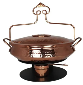 Réchaud en laiton à découpes florales avec une poignée décorative et une finition martelée, pour garder les aliments au chaud disponibles en gros - Product Image 5