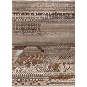 พรมไหมพรมผสมไหมไผ่สีน้ำตาลเบจ แมนชาฮ่า ลายเรขาคณิต รูปทรงสี่เหลี่ยมผืนผ้า สำหรับห้องนั่งเล่น วัยรุ่น และทางเดิน รุ่น Les-2279 - Product Image 1