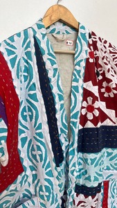 Handmade Winter Quaint <b>Kimono</b> Style XL Kantha <b>Jacket</b> Varsity Hooded Coat Cut Work Embroidery Patchwork Quilted Design Letter - Product Image 4