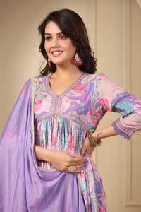 เสื้อคลุมพิมพ์ลายดิจิตัลประกายแวววาวและงานปัก Aliya CUT kurti สำหรับผู้หญิงจากผู้ผลิตอินเดีย - Product Image 6