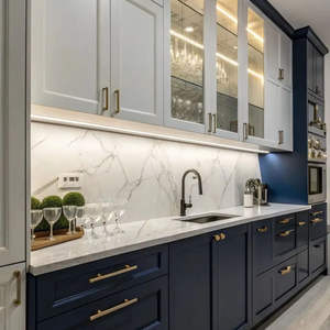 Armoires de cuisine modulaires bleues classiques, meubles de cuisine en bois de qualité supérieure, design de rangement élégant pour l'intérieur moderne de la maison - Product Image 1