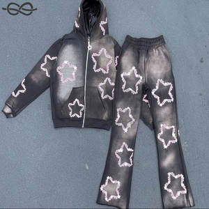 Pantalon évasé imprimé bouffant à la mode survêtement survêtement unisexe Vintage Full Flare Hoodies Jogger Set Look élégant - Product Image 2