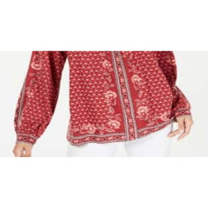 Top da Donna Style Co con Stampa Floreale Rossa, Taglia Petite XL, Colletto Arricciato in Chiffon e Raso Lavorato a Maglia per Ufficio, Primavera/Estate/Autunno - Product Image 3