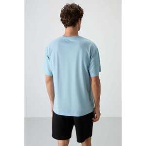 Light Blue 100% Cotton <b>Jersey</b> T-Shirt for Men Thick Textured Oversize Fit Printed Design-88364 - Product Image 2