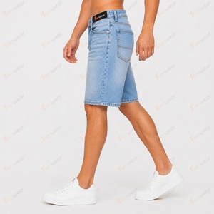 Pantalones cortos de mezclilla para hombre al por mayor, con logo personalizado, de cintura alta, casuales de verano, de algodón premium elástico, rasgados, a la moda. - Product Image 3