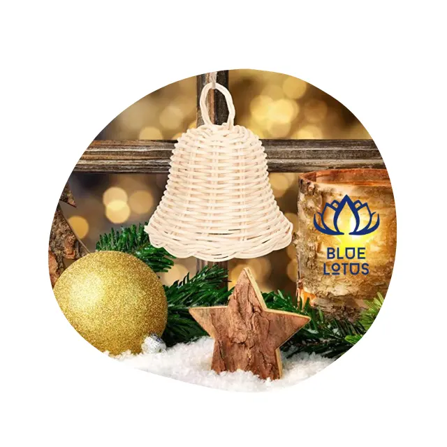 Top Trending 2023 Rattan Bell Decoration Christmas Festival Ornaments Blue Lotus Farm Light