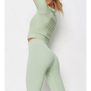 Promoción al por mayor Casual personalizado mujeres acanalado cremallera 2 piezas Lounge Wear Set mujeres hacer ejercicio Fitness conjuntos de dos piezas - Product Image 3