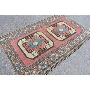 Alfombra tradicional Kilim roja y azul de 4,4X7 pies, alfombra rectangular de lana turca de área grande, alfombra abstracta de látex de 10mm para pasillo, alfombra para habitación - Product Image 2