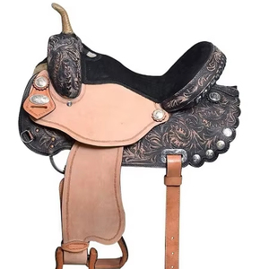 Sillín occidental de caballo de cuero genuino de calidad superior Sillín occidental de carreras de barril para montar a caballo - Product Image 1