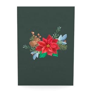 การ์ดป๊อปอัพลายดอกเซ็ทคริสต์มาสที่สวยงามพร้อมปั๊มแสตมป์ร้อนสำหรับ3D คริสต์มาสการ์ดอวยพร - Product Image 3