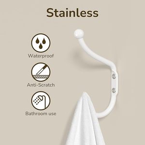 Rustic <b>Chrome</b> Wall <b>Hooks</b> Heavy Duty White Metal Coat <b>Hook</b> Wall Mount Hanging Rails for Clothes Premium Quality Product - Product Image 5