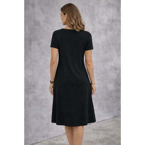 Women's Short-Sleeved V-Neck Midi <b>Viscose</b> <b>Dress</b> with Decorative Pocket Detail, 32847 - Product Image 3