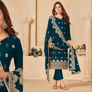 Heavy Faux Georgette con bordado (Squence de 3mm) Trabajo con hilo de algodón Trabajo Anarkali Suite para venta en línea - Product Image 1