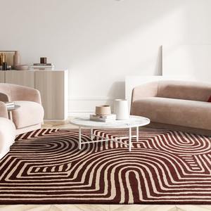 Tapis en laine tufté à la main monochrome personnalisé, ton neutre, sculpter des poils, tapis de designer moderne et abstrait, fait à la main, durable - Product Image 2