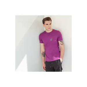 T-shirt 100% cotone traspirante di alta qualità per gli uomini OEM girocollo maglia viola modello solido - Product Image 1
