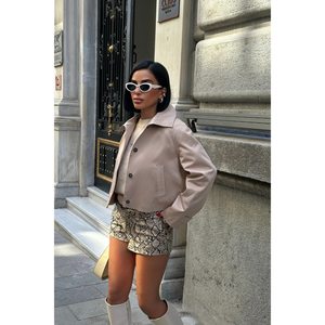 Abrigo Corto Tipo Trench para Mujer, Color Beige - Product Image 4