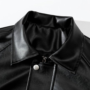 Vestes en cuir surdimensionnées pour hommes blouson fausse veste bombardier à fermeture éclair vestes pour hommes manteau avec poches - Product Image 6